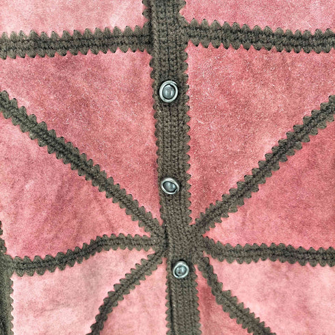 スエード切替 ボタン ニット カーディガン 袖ケーブル編み メンズ